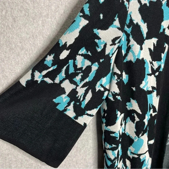 Misook Fly-Away 3/4 Sleeve Abstract Print Open Front Sweater Jacket - Picture 2 of 6